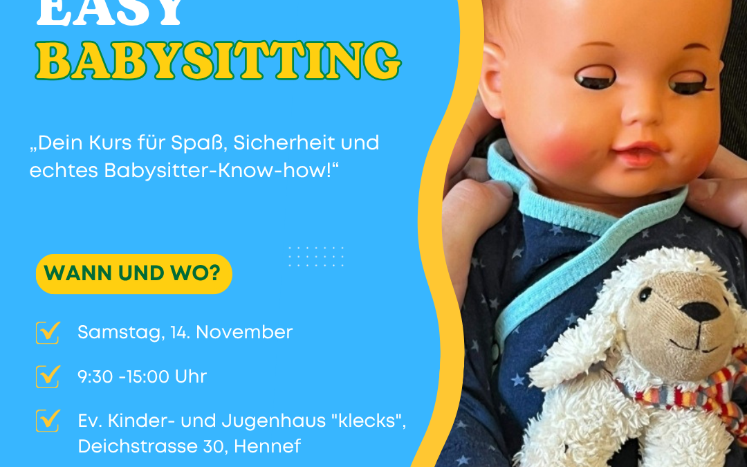 Das Plakat zeigt eine Einladung zu einem Babysitter Kurs am 14.11.2026 um 9:30Uhr-15Uhr an.