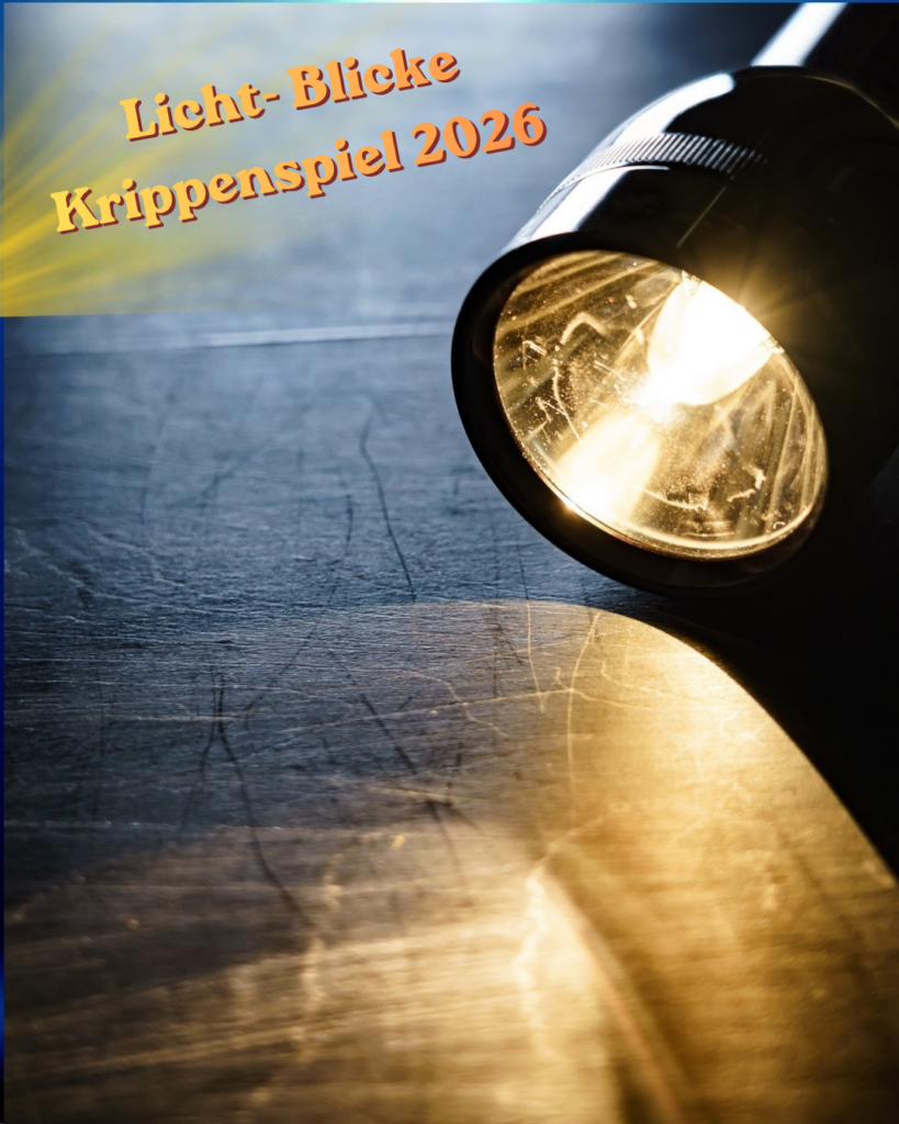 Das Plakat zeigt eine Lampe mit der Überschrift "Licht-Blicke Krippenspiel 2026".